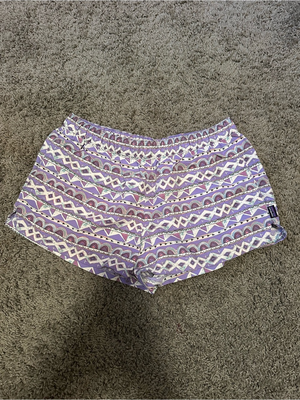 Patagonia Women’s Purple Geometric Print Drawstring Shorts Size M